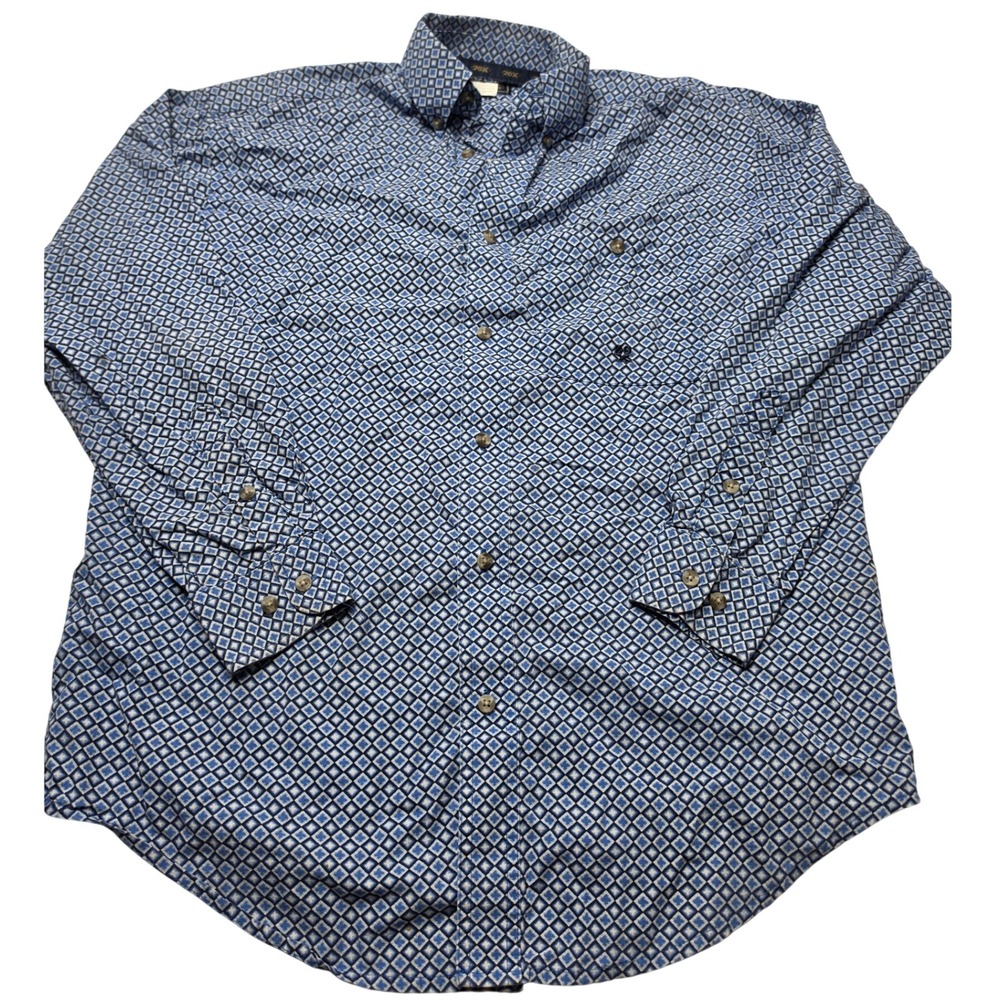 Wrangler 20X Mens Blue Geometric Diamond Print Button Down Shirt Small MJ2515M